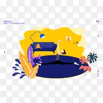 室内人物扁平插画-空若网 室内人物扁平插画-空若网