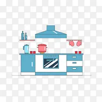 蓝色的厨房装修插画-空若网 蓝色的厨房装修插画-空若网