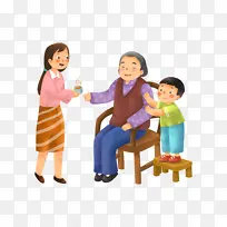 陪老人插画素材-空若网 陪老人插画素材-空若网