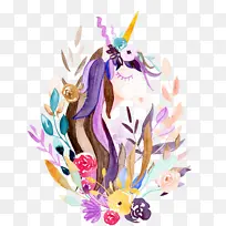 水彩手绘独角兽-空若网 水彩手绘独角兽-空若网