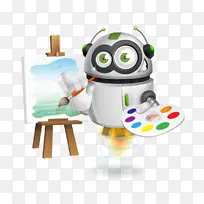 手绘 卡通 机器人 画家-空若网 手绘 卡通 机器人 画家-空若网