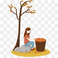 手绘卡通秋天柿子女孩-空若网 手绘卡通秋天柿子女孩-空若网