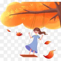 秋天女孩树下荡秋千-空若网 秋天女孩树下荡秋千-空若网