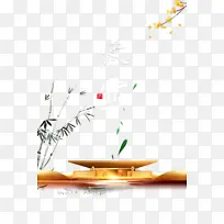 秋季寒露竹子落叶树枝房屋-空若网 秋季寒露竹子落叶树枝房屋-空若网