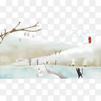 冬季大雪雪人树枝猫雪花-空若网 冬季大雪雪人树枝猫雪花-空若网