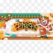 春节除夕手绘人物手绘舞狮祥云金币-空若网 春节除夕手绘人物手绘舞狮祥云金币-空若网