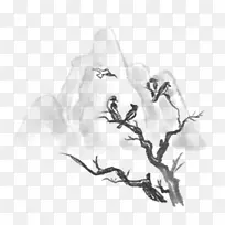 水墨手绘山石树枝元素-空若网 水墨手绘山石树枝元素-空若网