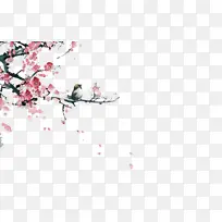 中国风梅花树枝花瓣飘落鸟儿元素-空若网 中国风梅花树枝花瓣飘落鸟儿元素-空若网