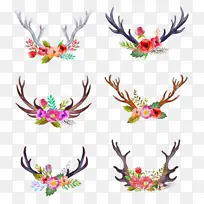 水彩鹿角鲜花矢量元素-空若网 水彩鹿角鲜花矢量元素-空若网