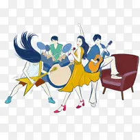 乐队演奏手绘插画-空若网 乐队演奏手绘插画-空若网