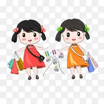 手绘卡通购物姐妹花-空若网 手绘卡通购物姐妹花-空若网