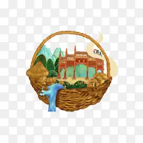 插画竹篮风光-空若网 插画竹篮风光-空若网