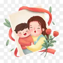 母亲节母子插画照片-空若网 母亲节母子插画照片-空若网