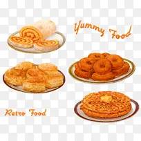 复古食物面包卷甜甜圈苹果派免扣-空若网 复古食物面包卷甜甜圈苹果派免扣-空若网