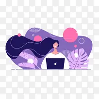 女人电脑办公扁平插画-空若网 女人电脑办公扁平插画-空若网