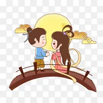 手绘卡通牛郎织女相会鹊桥-空若网 手绘卡通牛郎织女相会鹊桥-空若网