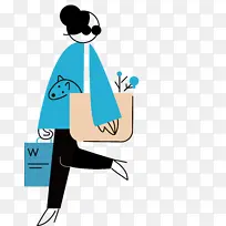 购物女孩简单插画-空若网 购物女孩简单插画-空若网