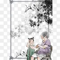 古风仙鹤线框手绘人物树枝-空若网 古风仙鹤线框手绘人物树枝-空若网