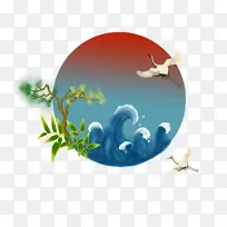 插画 国潮 仙鹤 圆形-空若网 插画 国潮 仙鹤 圆形-空若网