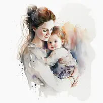 水彩画-水彩画妈妈小女儿怀里水彩画母亲节-空若网 水彩画-水彩画妈妈小女儿怀里水彩画母亲节-空若网