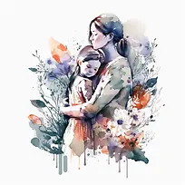 水彩画-水彩抽象女孩妈妈的爱-空若网 水彩画-水彩抽象女孩妈妈的爱-空若网