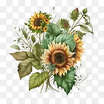 向日葵花束-水彩向日葵-空若网 向日葵花束-水彩向日葵-空若网