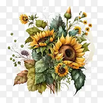 向日葵花束-水彩向日葵-空若网 向日葵花束-水彩向日葵-空若网