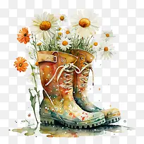 水彩雏菊-水彩雏菊穿着橡胶靴的雏菊-空若网 水彩雏菊-水彩雏菊穿着橡胶靴的雏菊-空若网