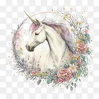 水彩独角兽-水彩花-空若网 水彩独角兽-水彩花-空若网