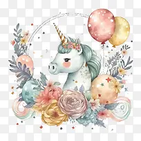 水彩独角兽-水彩花-空若网 水彩独角兽-水彩花-空若网