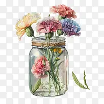 水彩康乃馨-水彩康乃馨玻璃罐-空若网 水彩康乃馨-水彩康乃馨玻璃罐-空若网