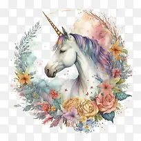 水彩独角兽-水彩花-空若网 水彩独角兽-水彩花-空若网