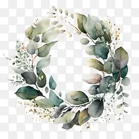 水彩花环-水彩花环桉树叶-空若网 水彩花环-水彩花环桉树叶-空若网