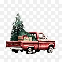 红色卡车-圣诞树-空若网 红色卡车-圣诞树-空若网