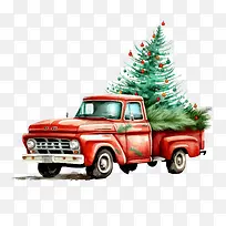 红色卡车-圣诞树-空若网 红色卡车-圣诞树-空若网