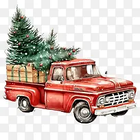 红色卡车-圣诞树-空若网 红色卡车-圣诞树-空若网