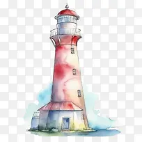 水彩灯塔-水彩灯塔手绘灯塔灯塔水彩红白-空若网 水彩灯塔-水彩灯塔手绘灯塔灯塔水彩红白-空若网