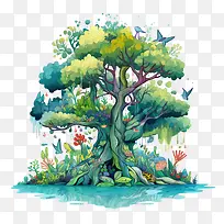 抽象树-抽象树大树树水动物-空若网 抽象树-抽象树大树树水动物-空若网