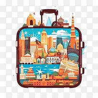 旅行-旅行手提箱旅行城市天际线-空若网 旅行-旅行手提箱旅行城市天际线-空若网