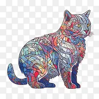 手绘猫-手绘猫猫彩色玻璃多彩异想天开-空若网 手绘猫-手绘猫猫彩色玻璃多彩异想天开-空若网