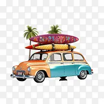 复古车-棕榈树-空若网 复古车-棕榈树-空若网