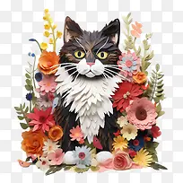花猫-花猫猫插花纸剪纸多彩-空若网 花猫-花猫猫插花纸剪纸多彩-空若网