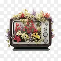 旧电视-旧电视电视复古鲜花花束-空若网 旧电视-旧电视电视复古鲜花花束-空若网