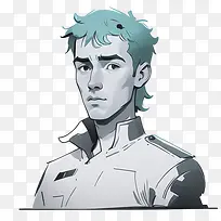 肖像-肖像年轻人绿头发白衬衫蓝眼睛-空若网 肖像-肖像年轻人绿头发白衬衫蓝眼睛-空若网