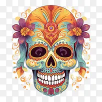 糖头骨-糖头骨骷髅头骨多彩花卉-空若网 糖头骨-糖头骨骷髅头骨多彩花卉-空若网