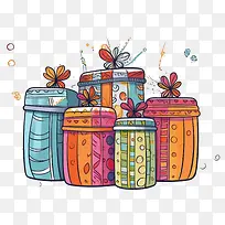 卡通礼品盒-手绘-空若网 卡通礼品盒-手绘-空若网