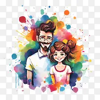 尊重父母节-尊重父母节女孩男孩多彩泼溅-空若网 尊重父母节-尊重父母节女孩男孩多彩泼溅-空若网