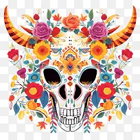 亡灵节-亡灵节死亡之日头骨鲜花多彩-空若网 亡灵节-亡灵节死亡之日头骨鲜花多彩-空若网