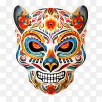 亡灵节-亡灵节亡灵节老虎头骨多彩可爱-空若网 亡灵节-亡灵节亡灵节老虎头骨多彩可爱-空若网