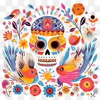 亡灵节-亡灵节死亡之日糖头骨花鸟-空若网 亡灵节-亡灵节死亡之日糖头骨花鸟-空若网